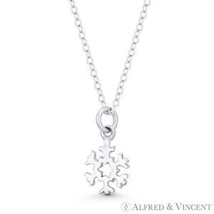 Tiny Snowflake Winter Holiday Charm Pendant in .925 Sterling Silver
